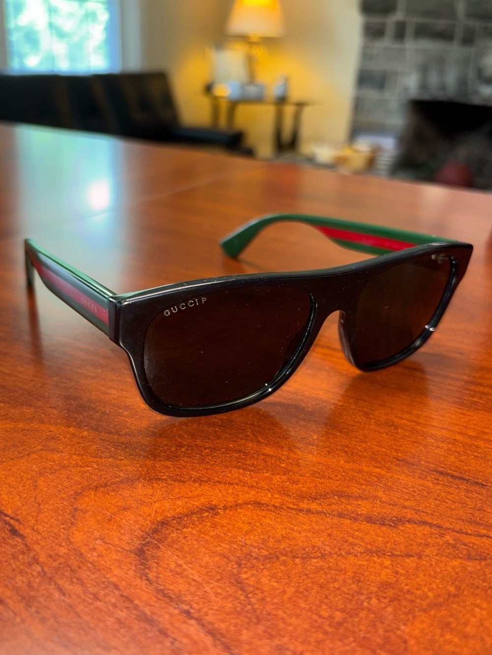 Gucci Black Sunglasses with Green and Red Temple Stripes